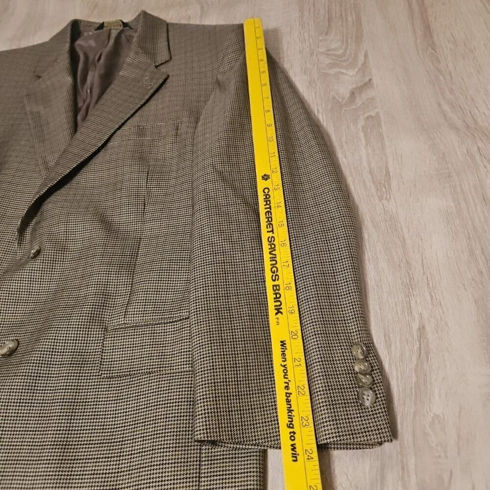 Jos A Bank Gordon Wool Silk Brown Houndstooth Blazer Sport Jacket Mens 42R